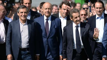 De gauche à droite, François Fillon, Alain Juppe et Nicolas Sarkozy lors de l'université d'été des Républicains, le 5 septembre 2015.