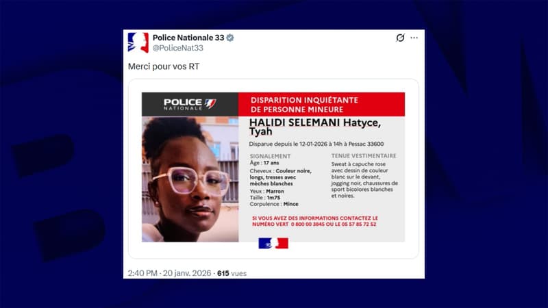 Une fille de 17 ans introuvable depuis plus de 10 jours en Gironde, une disparition "inquiétante" selon la police