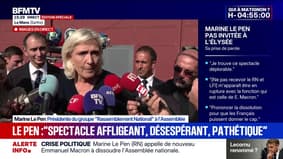 Réunion à l'Élysée: "Le gouvernement technique ça n'existe pas", explique Marine Le Pen (RN)