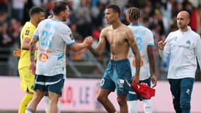Pierre-Emile Hojbjerg et Mason Greenwood avec l'OM, à Brest le 17 août 2024