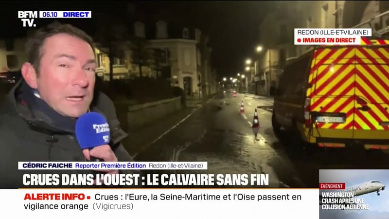 Crues dans l'Ouest: à Redon (Ille-et-Vilaine), le niveau de l'eau est monté de 10 centimètres depuis hier