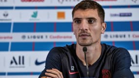 Thomas Meunier en conférence de presse au Camp des Loges, le 24 septembre 2019