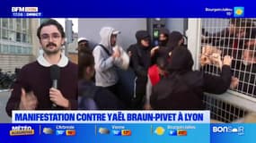 Plusieurs manifestants rassemblés contre la venue de Yaël Braun-Pivet à Lyon