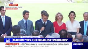 "Plus de 200 grands marginaux qui étaient à la rue aux abords des sites d'épreuves ont désormais, de manière pérenne, un toit": Emmanuel Macron se félicite de "l'héritage social" de ces JO