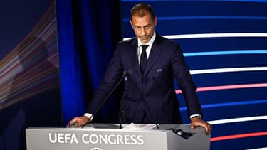 Le président de l'UEFA, Aleksander Ceferin, lors du congrès organisé à Paris le 8 février 2024