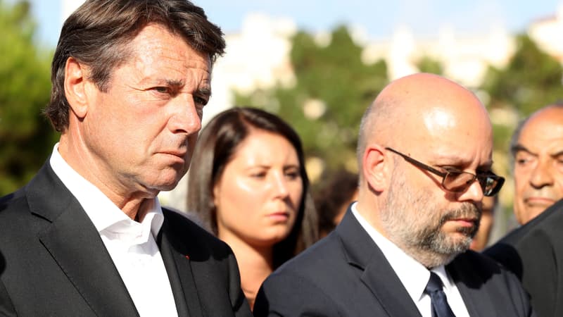 Christian Estrosi et Philippe Pradal lors d'un hommage aux victimes de l'attentat, le 21 juillet 2016.
