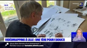 Vidéomapping à Lille: les dessins de l'auteur de BD François Boucq, illuminés sur le parvis de la gare de Lille Flandres