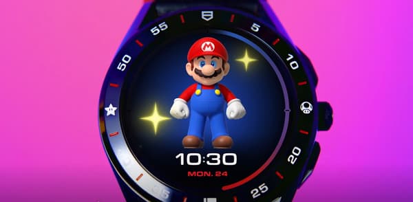 Mario apparaît sur l'écran OLED de la montre.