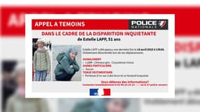 Estelle L., 51 ans, n'a pas donné signe de vie depuis le 14 avril à 13h30 dans le Bas-Rhin.