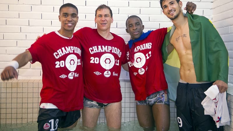 Rudi Garcia entouré de Béria, Mavuba et De Melo en 2011