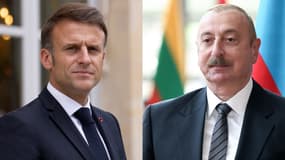 Emmanuel Macron et le président azerbaïdjanais Ilham Aliev (montage)