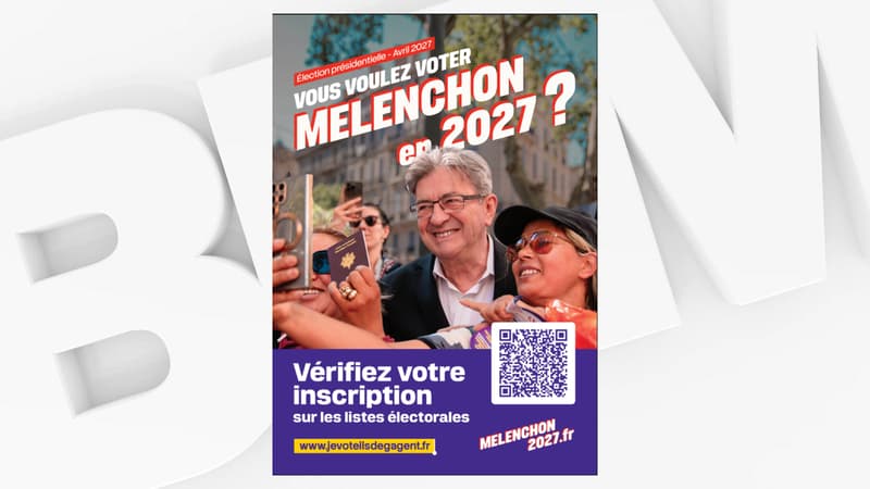 DOCUMENT BFMTV. Un nouveau tract dévoilé ce dimanche par LFI pour inciter les Français à s'inscrire sur les listes électorales avant la présidentielle