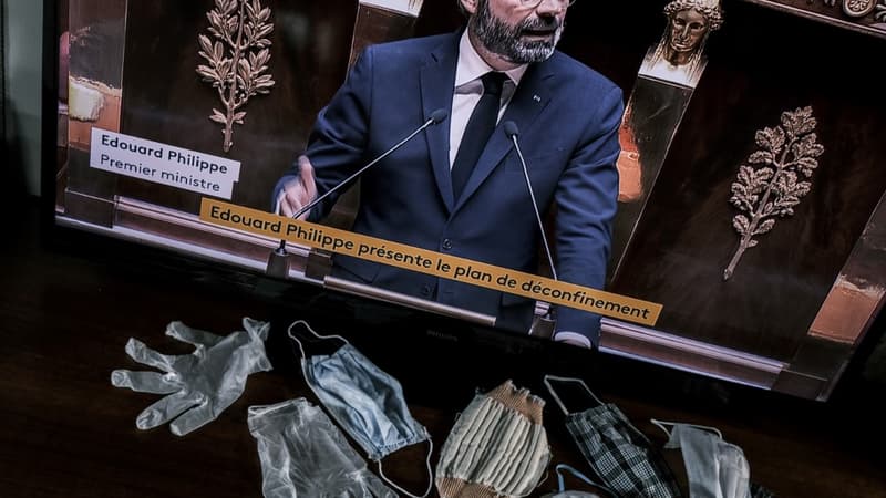 Le Premier ministre Édouard Philippe prononçant son allocution du 28 avril 2020 à l'Assemblée nationale