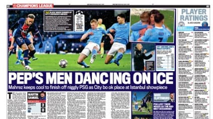 "Les hommes de Pep dansent sur la glace, "image le Daily Mail