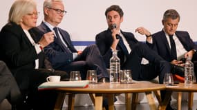 Gabriel Attal avec ses ministres Bruno Le Maire, Catherine Vautrin et Gérald Darmanin