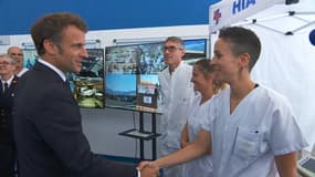 Emmanuel Macron à l'hôpital d'instruction des armées Laveran à Marseille le mardi 27 juin 2023.