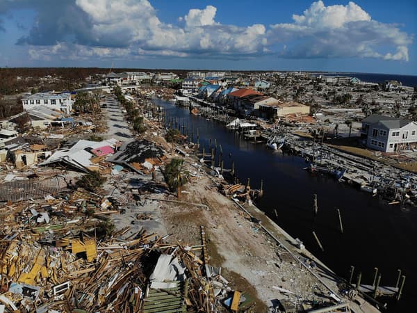 Mexico beach en Floride, aux Etats-Unis après le passage de l'ouragan Michael. Mexico beach en Floride, aux Etats-Unis après le passage de l'ouragan Michael.
