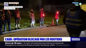 Grève du 15 mars: opération de blocage par les routiers à Caen