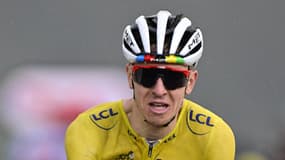 Tadej Pogacar à l'arrivée au Col de la Plagne lors de la 19e étape du Tour de France 2025