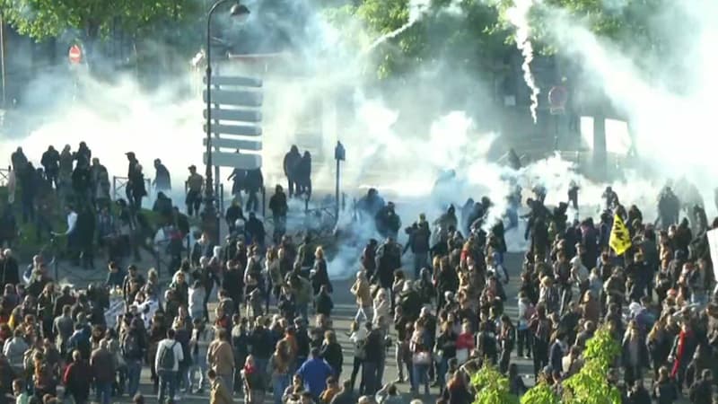 Echauffourées en fin de cortège du défilé du 1er mai à la Nation à Paris le 1er mai