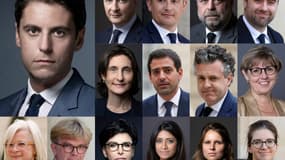 Combinaison de photographies d'archives des membres du cabinet du nouveau Premier ministre Gabriel Attal
