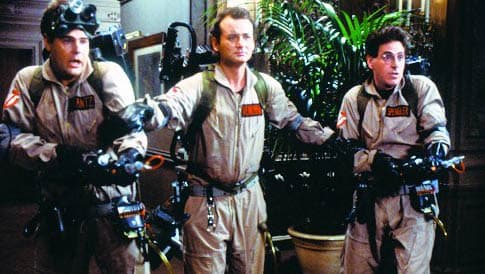 Bill Murray, Dan Akroyd et Rick Moranis, dans "Ghostbusters" en 1984.