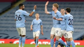 Manchester City avec Kevin De Bruyne (#17) buteur contre Southampton à l'Etihad Stadium le 10 mars 2021, survole le championnat anglais