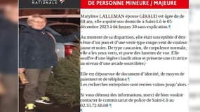 La police nationale de la Manche a lancé un appel à témoins ce mardi 5 décembre pour retrouver une femme de 68 ans, disparue à Saint-Lô