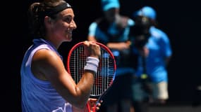 Caroline Garcia après sa victoire lors du premier tour de l'Open d'Australie, le 17 janvier 2023