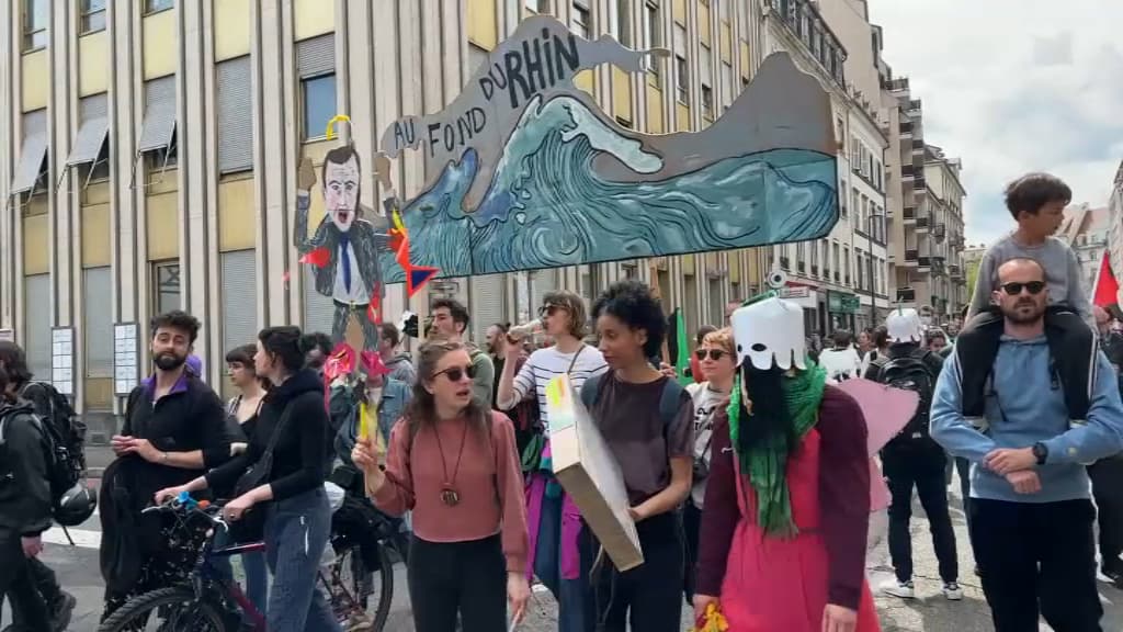Les manifestants ont défilé avec des pancartes représentant des membres du gouvernement "au fond du Rhin".