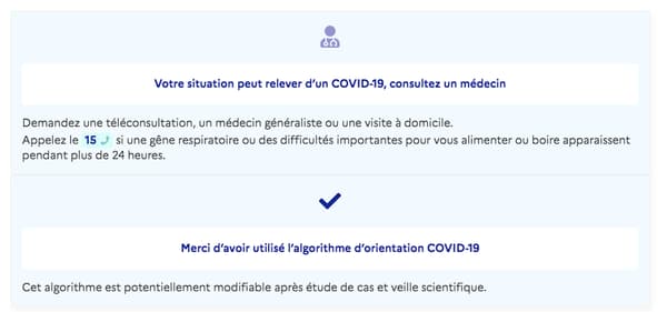 Capture d'écran www.gouvernement.fr/info-coronavirus/orientation-medicale Capture d'écran www.gouvernement.fr/info-coronavirus/orientation-medicale
