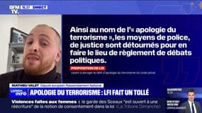 Proposition LFI d'abroger le délit d'apologie du terrorisme: "La France insoumise veut livrer notre pays à la propagande islamiste", s'indigne Mathieu Valet (RN)