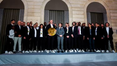 L'équipe de France de handball reçue à l'Élysée, le 29 janvier 2024.