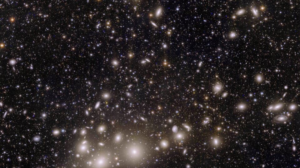 Une des premières images en couleurs du cosmos prises par le satellite Euclid, montrant l’amas de galaxies de Persée. 