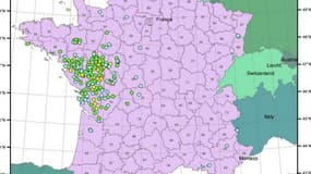 Carte du bureau central sismologique français d'un séisme dans la région de Nantes, le 21 juin 2019.