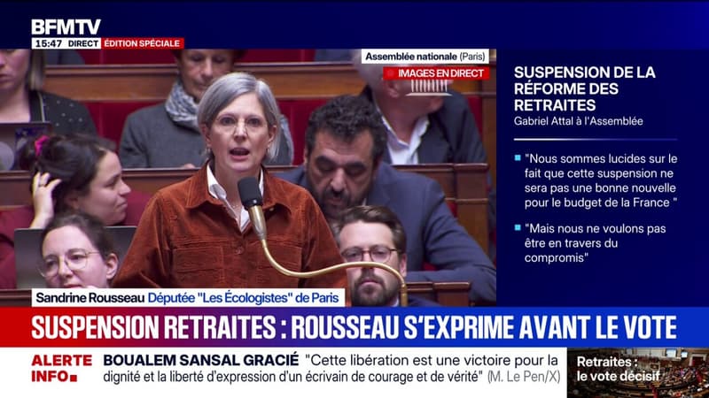 Sandrine Rousseau (Les Écologistes) au gouvernement: "Comment comptez-vous financer le coût de ce décalage de la réforme des retraites?"