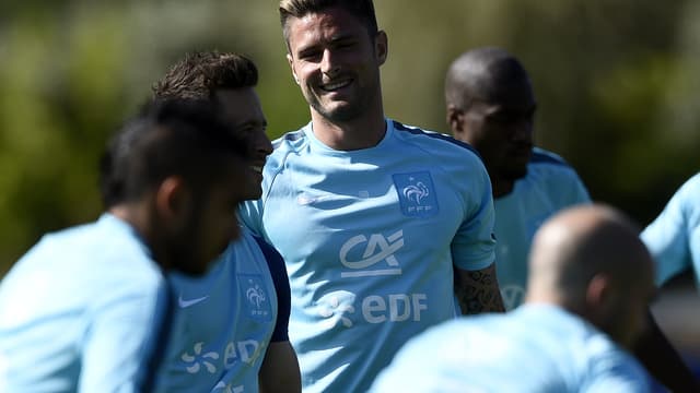 Olivier Giroud à l'entraînement avec les Bleus
