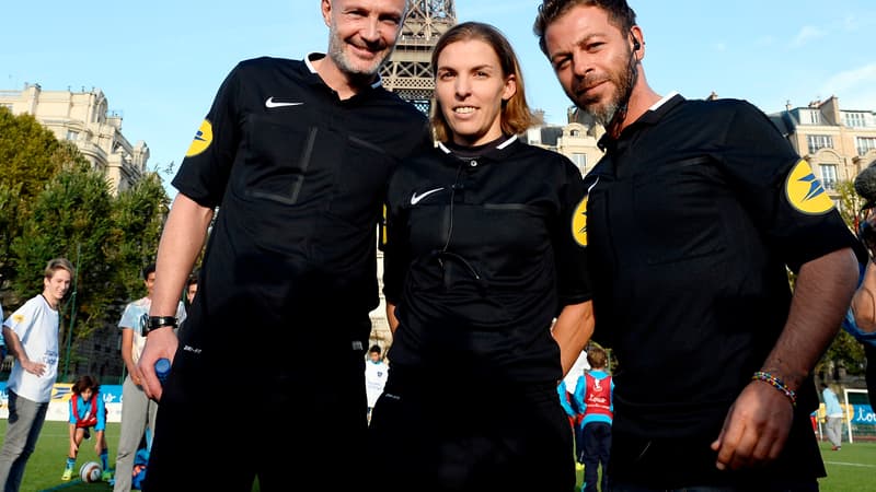 Stéphanie Frappart, entre Frank Leboeuf et Christophe Maé