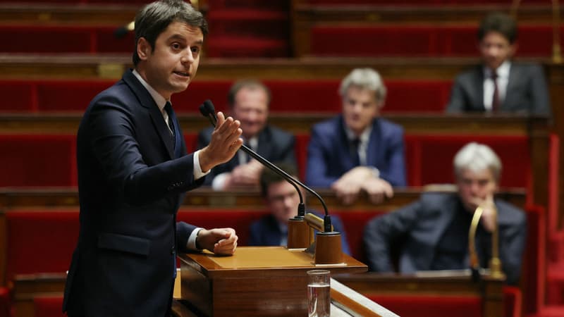 Le Premier ministre français Gabriel Attal s'exprime lors d'un débat sur l'Ukraine à l'Assemblée nationale à Paris le 12 mars 2024.