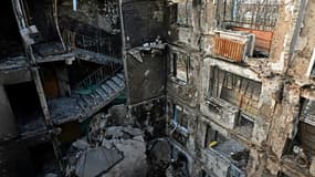 Un immeuble détruit par un bombardement, le 10 avril 20223 à Kharkiv, en Ukraine
