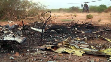 Sur les lieux du crash de l'avion d'Air Algérie dans la région de Gossi, au Mali, vendredi 25 juillet 2014.