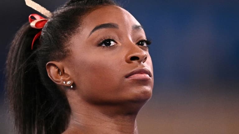 La gymnaste vedette Simone Biles sur le site olympique d'Ariake à Tokyo, le 25 juillet 2021 