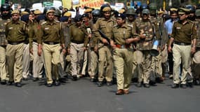 Manifestation de policiers indiens en février 2017