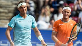 Rafael Nadal et Casper Ruud en double à Bastad, le 15 juillet 2024. 