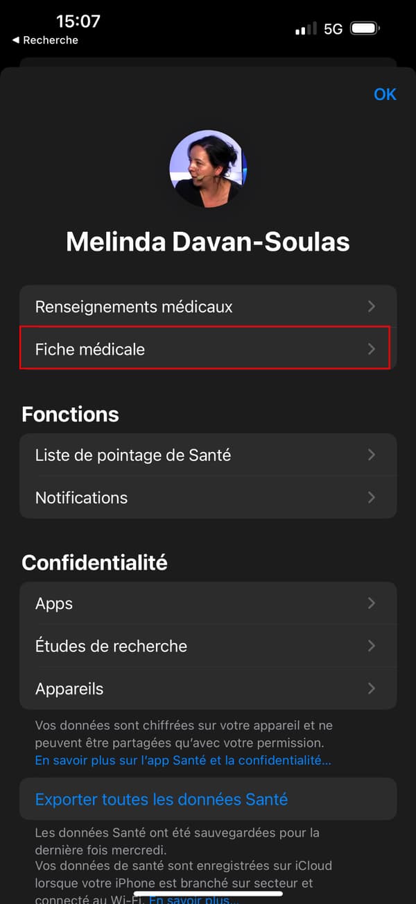 Capture d'écran application Santé iOS
