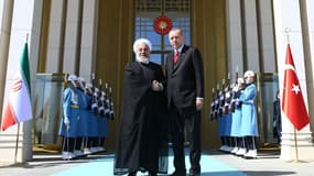 Recep Tayyid Erdogan et Hassan Rohani le 4 avril à Ankara pour le sommet consacré à la Russie. 