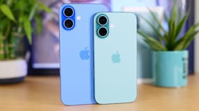 L'iPhone 16 Plus en bleu outremer et l'iPhone 16 en vert sarcelle