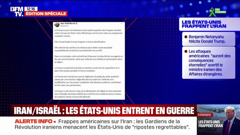 Frappes américaines en Iran: le France exprime sa 