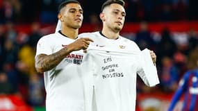 Diego Carlos et Lucas Ocampos lors du match Séville-Levante, le 21 janvier 2020