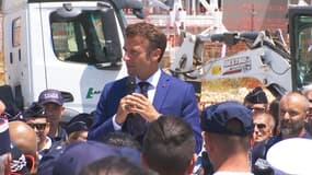 Emmanuel Macron sur le chantier des Baumettes 3 à Marseille, le 26 juin 2023. 